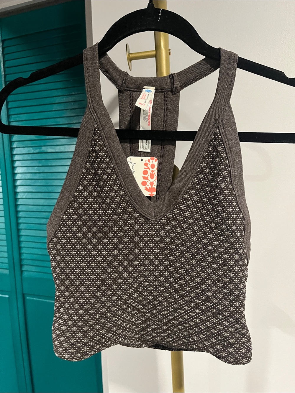 Free People NWT FP MOVEMENT All Clear V-Neck Jacquard Tank / Chocolate - Picture 6 of 7